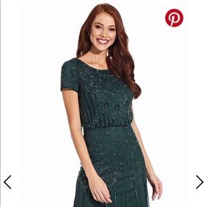 Adrianna Pappel short sleeve blouson beaded gown